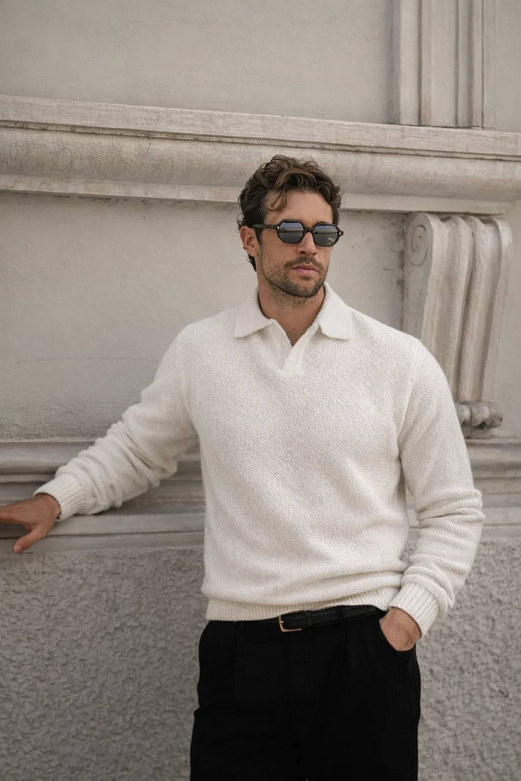 Wool knit polo shirt