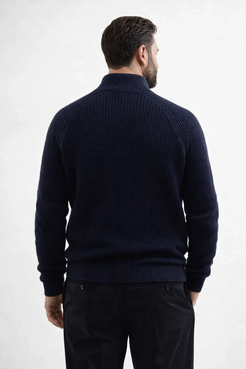 Wool sweater with half zip